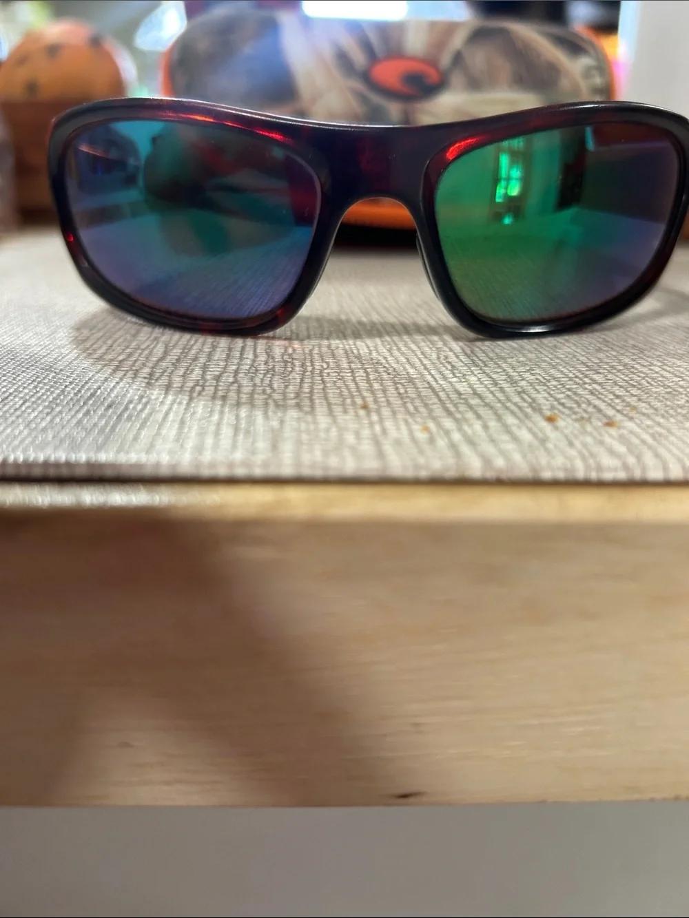 Costa Men's Sunglasses - Dark Red Frame with Blue-Green Mirrored Lenses